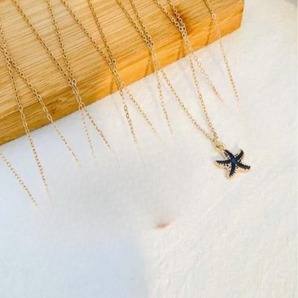 

Cute Sweet Multicolour Starfish Star Pendant Necklace for Women Bohemia Charm Fashion Summer Beach Collar Zircon Accessory Gift чорний