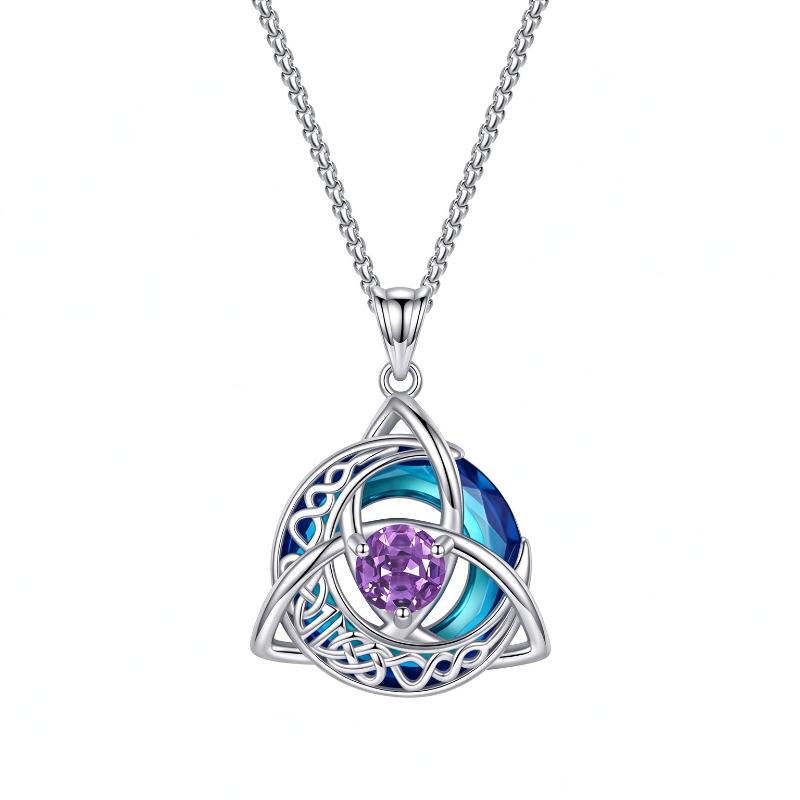 12 Birthstone Knot Pendant Necklace Triquetra Knot Colorful Gemstone Jewelry Gift For Women Irish Jewelry Accessories
