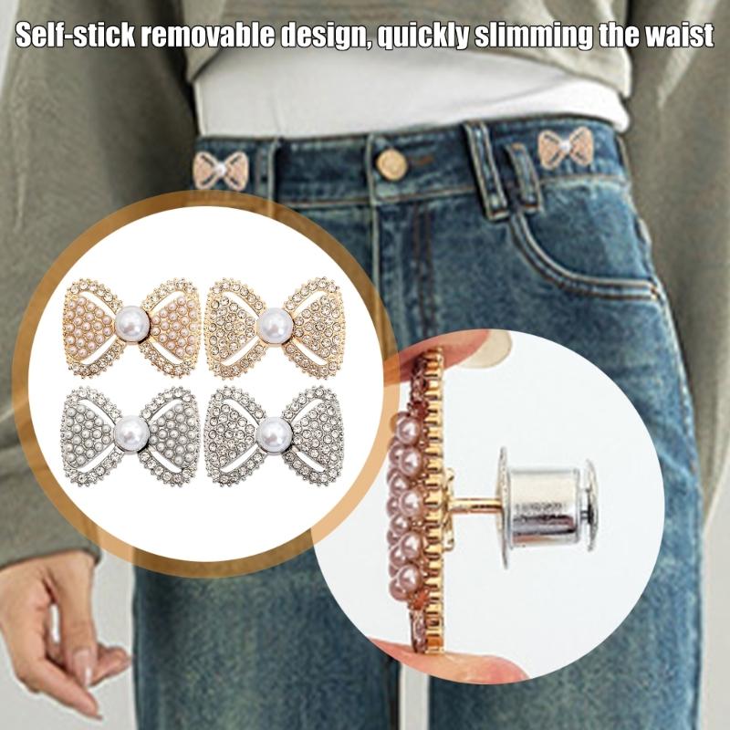 10Pcs Elegant Bowknot Waist Cincher Buckles Clasps Alloy Metal Waist Tighteners Waistband Adjusters For Jeans Trousers