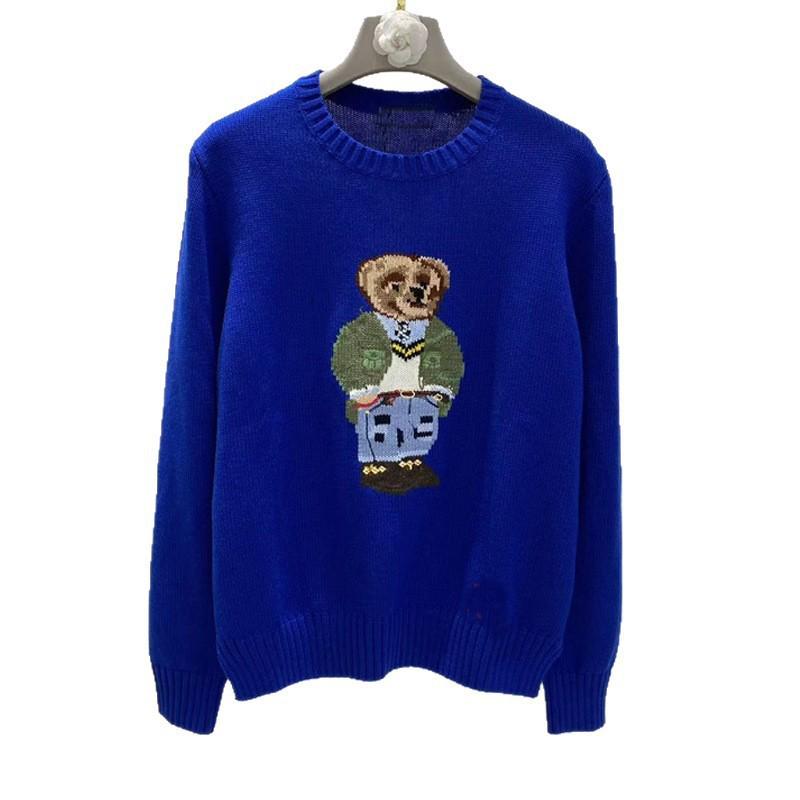 Damen Jacquard Wollmischpullover mit gesticktem Cartoon-Bär-Design