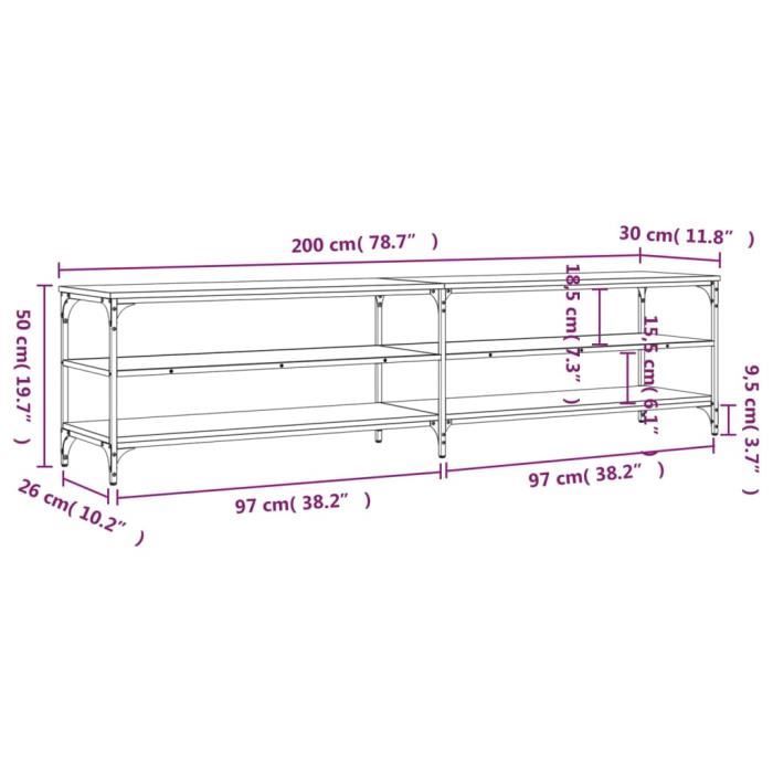 VidaXL Meuble TV noir 200x30x50 cm bois d'ingénierie et métal 826759