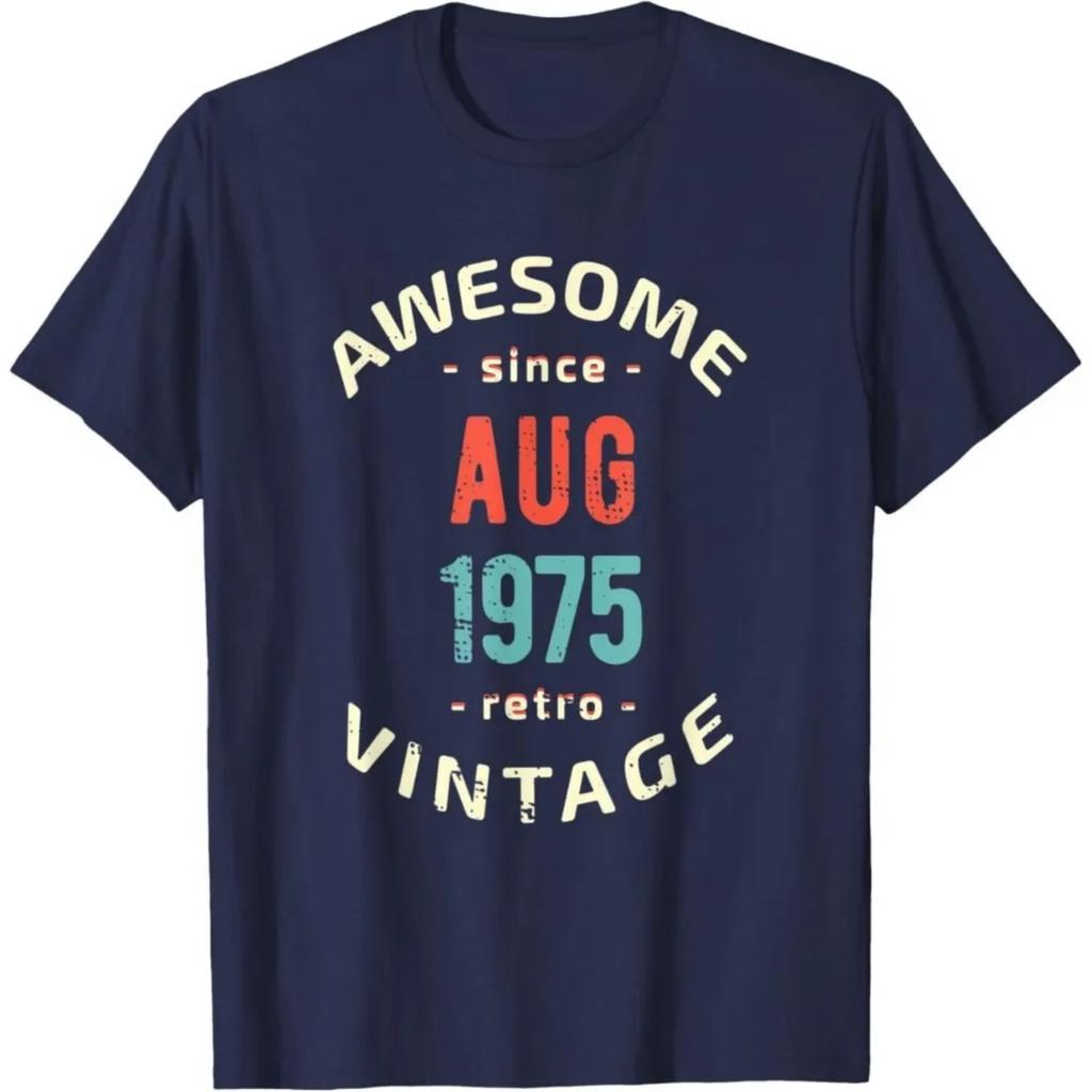 1975 Birthday T-Shirt Awesome Since August 1975 Retro Vintage Birthday gift graphic cotton Tshirt casual round neck short sleeve