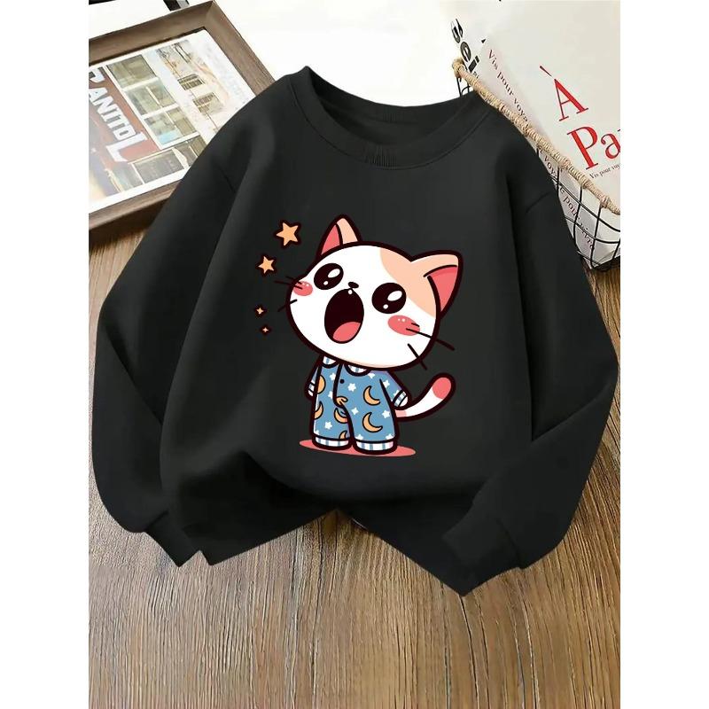 European sizes Kids' Crewneck Sweatshirt - Moon Stars Stripes Pattern Print Design , Sportswear And Casual Wear, Soft And Comfortable