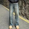 Retro modré džínsy Pánske vysoké nohavice Americký High Street Voľné rovné nohavice Bootcut nohavice