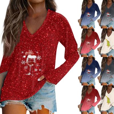 Γυναικείο Μακρυμάνικο T-shirt Λαιμόκοψη V Χριστουγεννιάτικη Εκτύπωση Καθημερινό Και Άνετο Τοπ