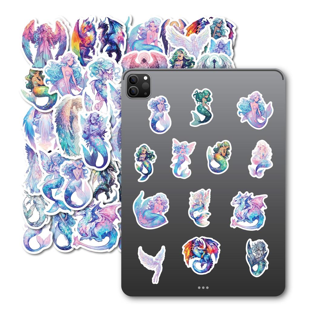 50PCS Mermaid Angel Holographic Stickers, Fantasy Graffiti Decals for Water Bottle, Luggage & Decoration