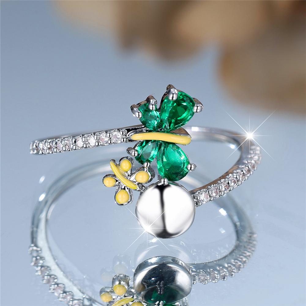Luxury Female Small Green Zircon Stone Butterfly Ring Silver Color Elegant Gift Wedding Jewelry For Women