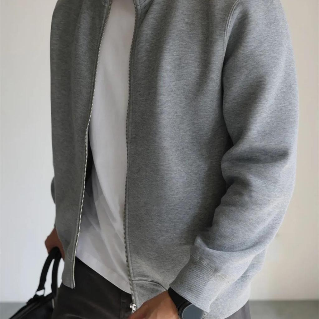 Herren Trendiges Sweatshirt mit Stehkragen und Reißverschluss im japanischen Stil: Knitterfest, Langärmelig, Lässige Business-Sportjacke für den Frühling