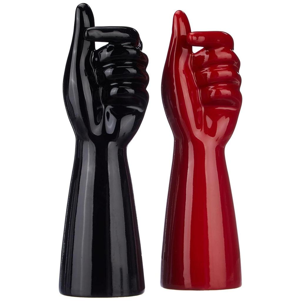 Hand Shape Ceramic Vase Artificial Flowers Pot (Pack of 2, Black and Red)