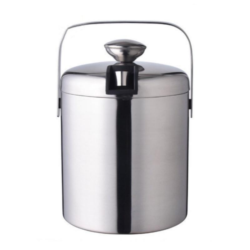

304 Stainless Steel Double Ice Bucket Thickened and Cold Bar Wine Bucket Portable with Lid and Rack Champagne Beer Bucket 1000-1500ml срібний