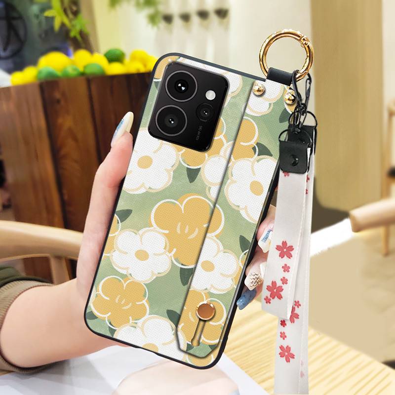 Lanyard Flower Phone Case For Nokia HMD Skyline Kickstand Back Cover Ring Fashion Design Wrist Strap Waterproof Silicone