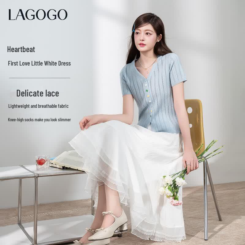 LAGOGO Lace A-Line High-Waist Skirt L
