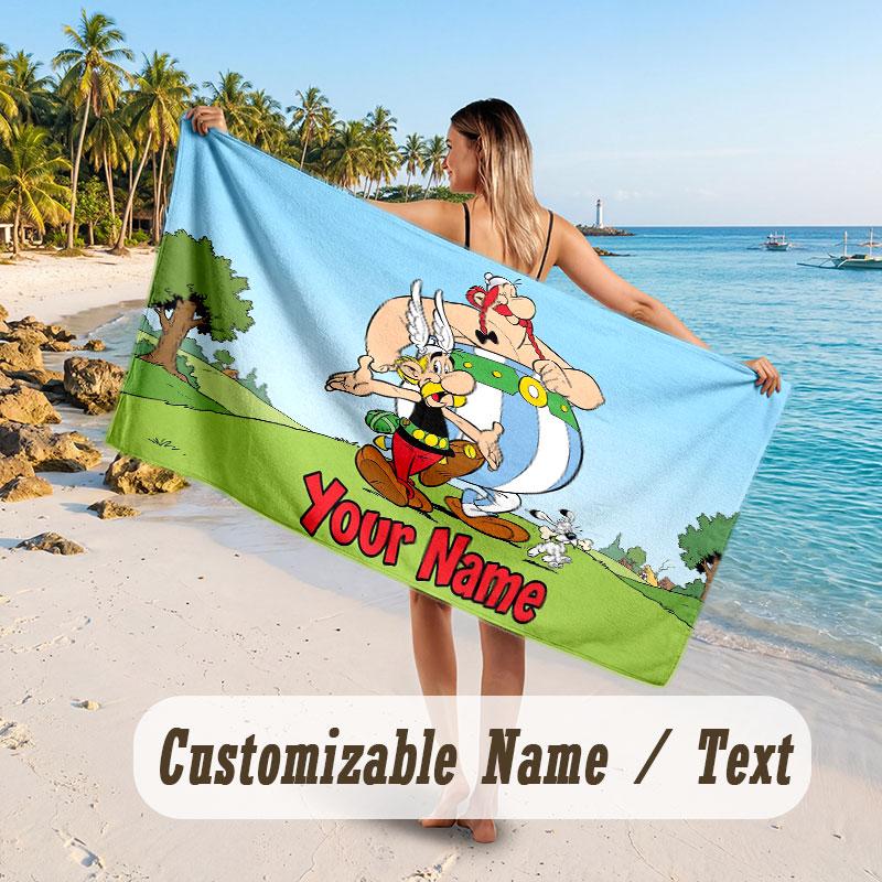 Personalized Beach Towel,Asterix & Obelix Custom Printed Name Text, Super Absorbent Towel For Beach Vacation