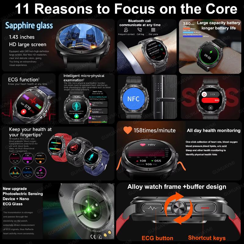 2025 Yeni Saat 7 Kan Lipitleri Ürik Asit Basınç Kan Oksijeni Vücut Analizi Akıllı Saat EKG+PPG Saat Sağlık Akıllı Saat Erkekler İçin
