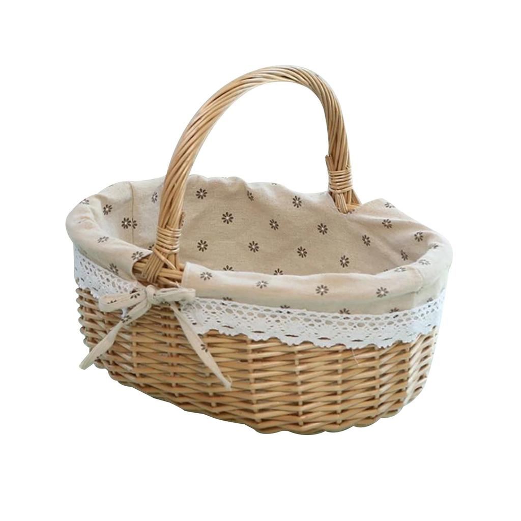 Handwoven Picnic Basket Linen Storage Basket Oval Gift Rattan Storage Basket