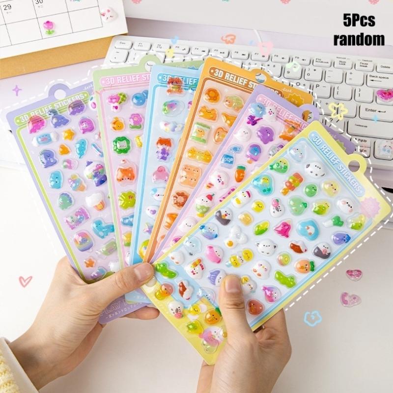 5Pcs Cute Cartoon Animals Stickers 3D Relief Stickers Scrapbooking Diy Diary Cup Decoration Journaling Stationery Sticker