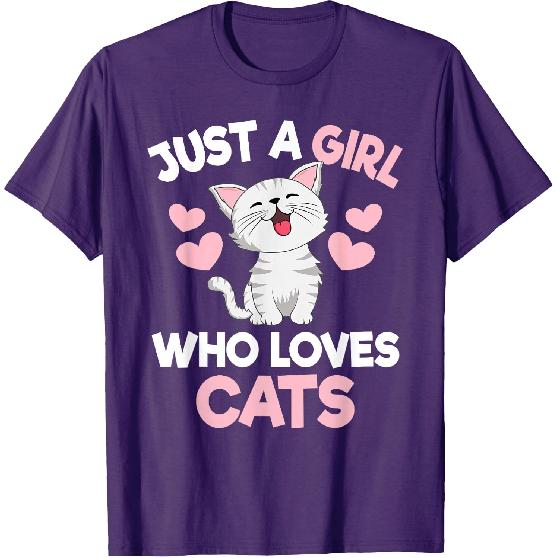Just A Girl Who Loves Cats Cute Cat Lover Girls Kids T-Shirt