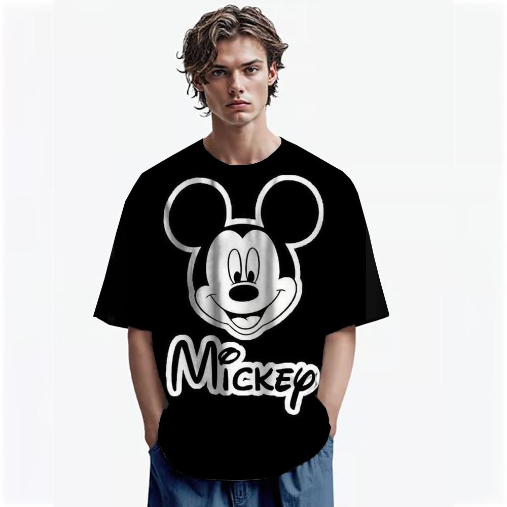 Disney Men Mickey Mouse Print T-Shirt Summer Boy Street Fashion Casual Sports Loose O Neck Quick Dry Short Sleeve Clothing Kid