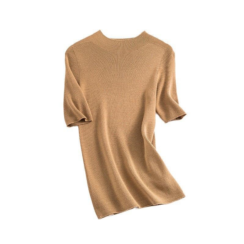 Machine washable worsted 0 full wool pullover semi-turtleneck medium sleeve bottomed knitted sweater new wool sweater autumn slim fit