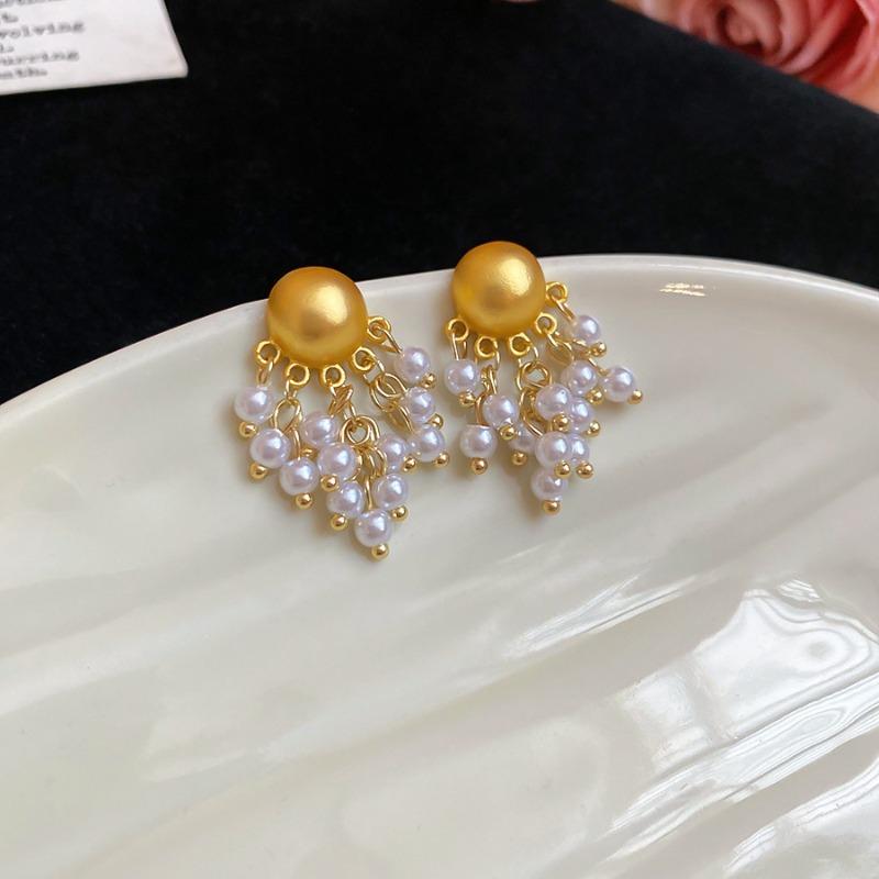 French Silver Needle Diamond Pearl Pendant Earrings Light Luxury Delicate Personality Earrings Design Sense Niche Earrings Women