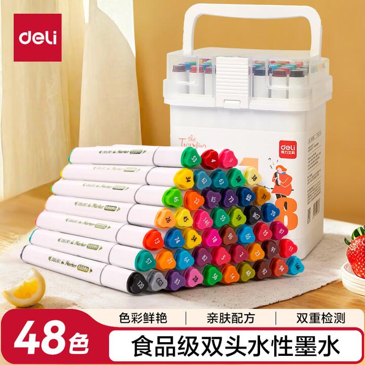 Deli Food Grade Mark Pen, Children's Fine Triangle Rod, Double Headed Water based Color Pen, Student Art Special Drawing