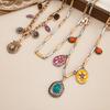 Floral Heart Pendant Necklace Metal Chain Multi Layer Choker Bohemian Collarbone Chain  Women