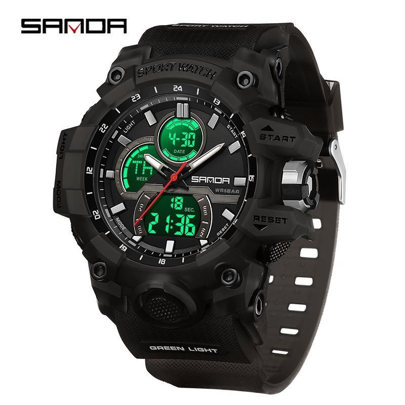 SANDA Multifunctional Military Watch for Men Dual Display Digital Waterproof Luminous Mens Wristwatches Quartz Clock Sport Watches