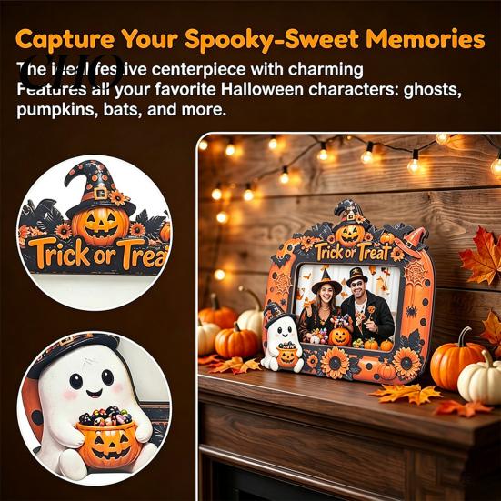 Vintage Pastoral Style Halloween Photo Frame, Wooden Desktop Picture Holder for Spooky Party Decoration Seasonal Commemorative Gifts And Festive Home