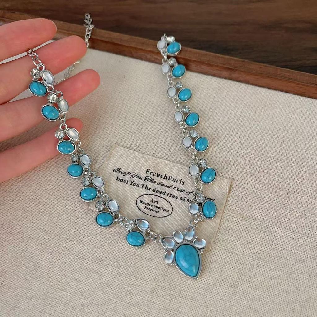 European and American jewelry retro personality necklace with turquoise bohemian necklace accessories collarbone chain jewelry