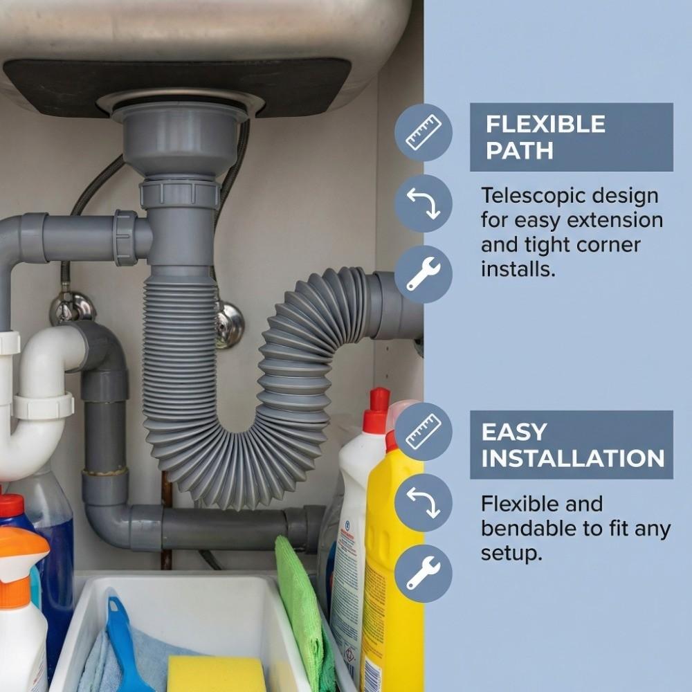 Odor-Proof Kitchen Sink Drain Pipe PVC Universal Sink Drain Tube Leak-Proof Anti Scalding Bowl Sink Water Hose Home Plumbing