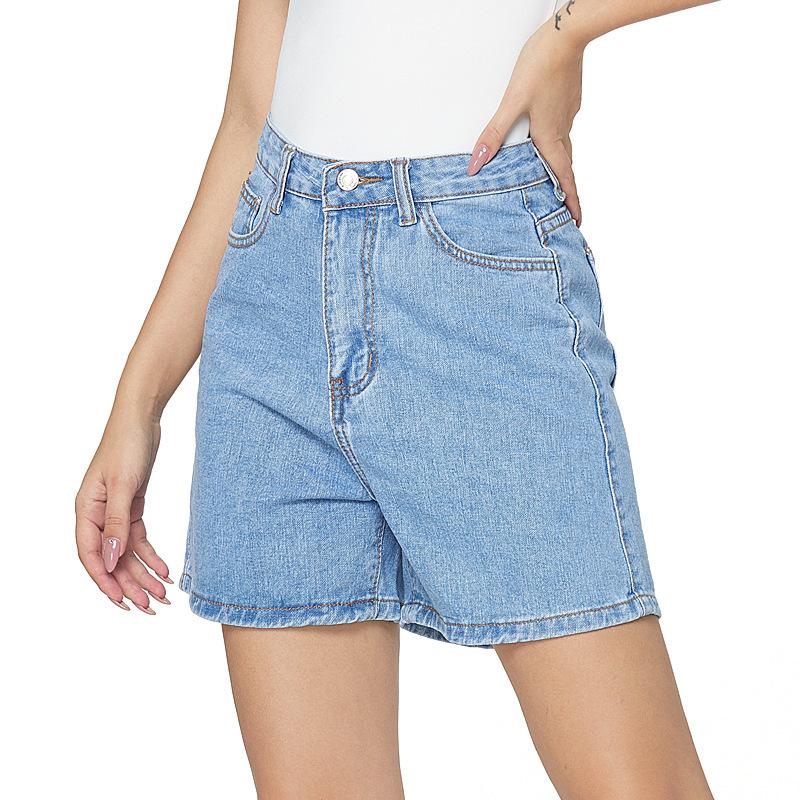 Women High Waist Loose Fit Denim Shorts Summer Casual Wear S синий