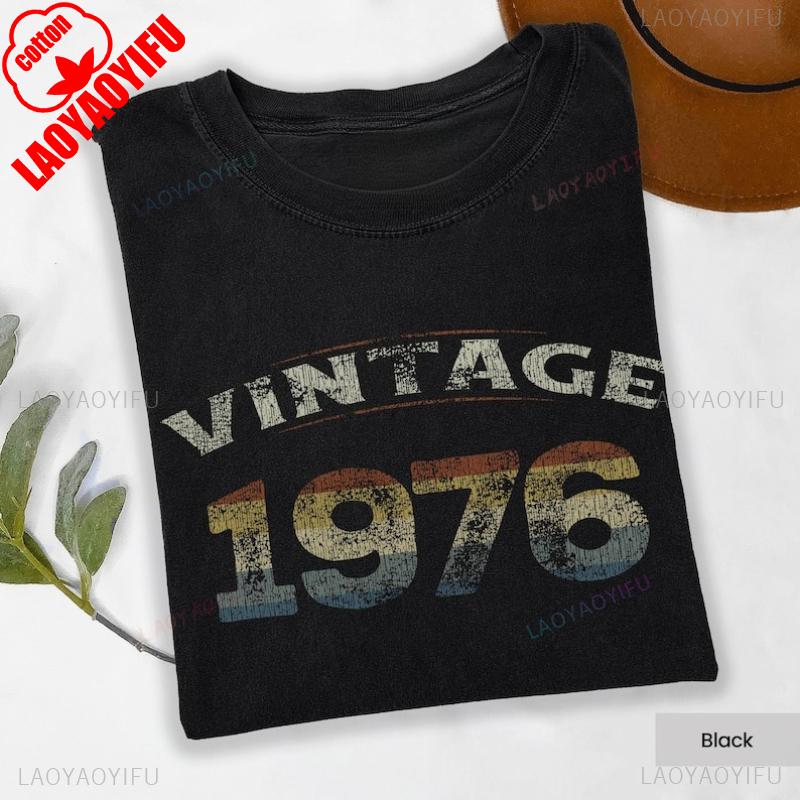 50th Birthday Retro1976 TShirt Gift for Women and Men Vintage Printed Tshirt Tops High Quality Cotton Regular Short Sleeve