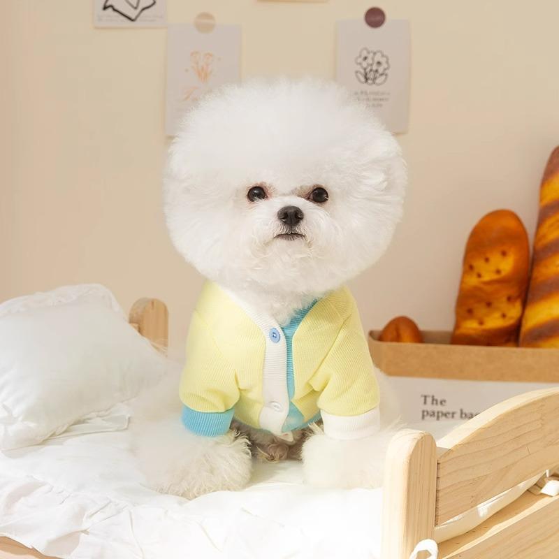 Cute Puppy Dog Contrasting Color Knitted Thin Cardigan Spring Small and Medium-sized Dog Cat Bipod Pet Teddy Clothes