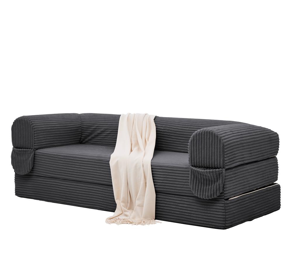 Divano-letto a 2 posti in morbido tessuto a coste, Divano letto da terra convertibile, Divano futon salvaspazio per soggiorno, appartamento e camera degli ospiti