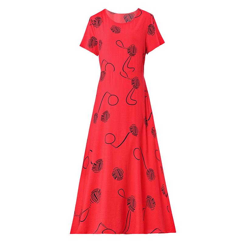 2023 Plus Size Floral Summer Cotton Dress for Middle-Aged Women