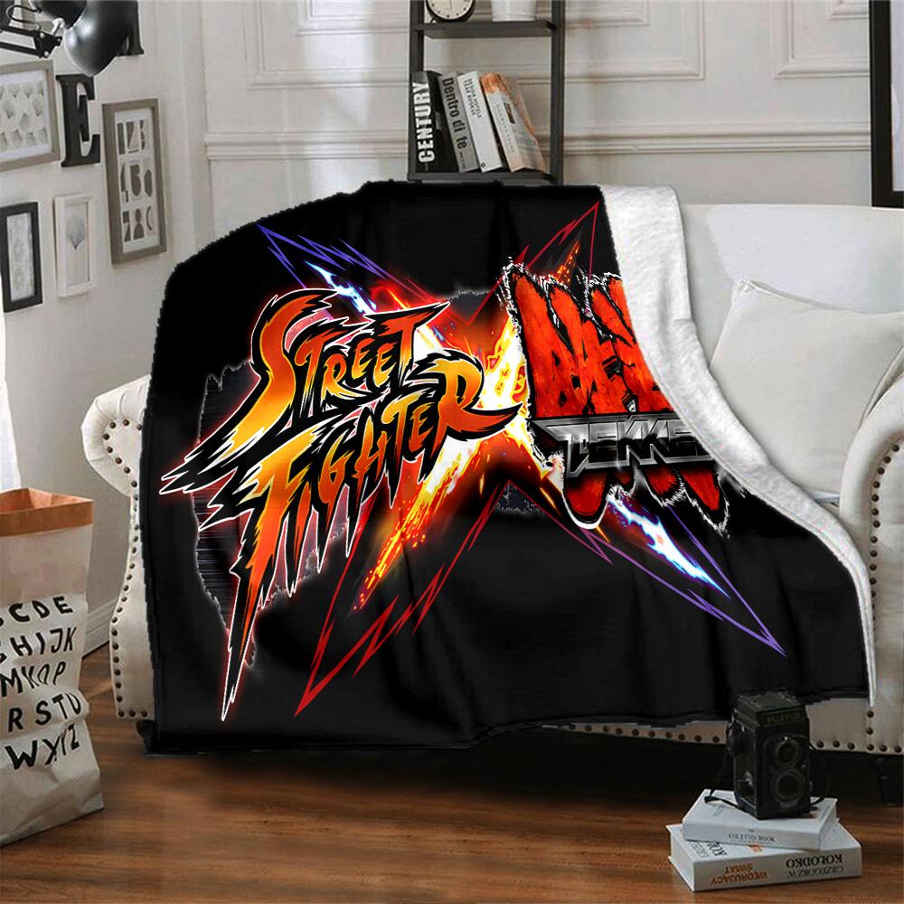 Street Game Characters Flannel Blanket, Soft Polyester, Modern Design, All-Season for Camping, Travel, Gifts for Holidays or Birthdays