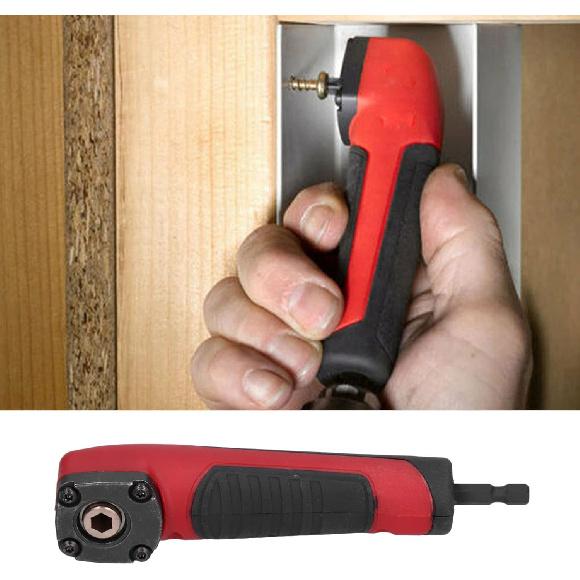 90 Degree Impact Driver Drill Adapter, Multifunctional Red Shockwave Right Angle Adapter Convenient Rubber Handle for Drilling