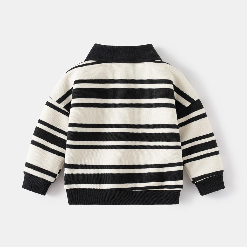 Spring and Autumn Children's POLO Sweater New Long Sleeve Lapel Boys Striped Sweater Baby Foreign Top Children's Clothing
