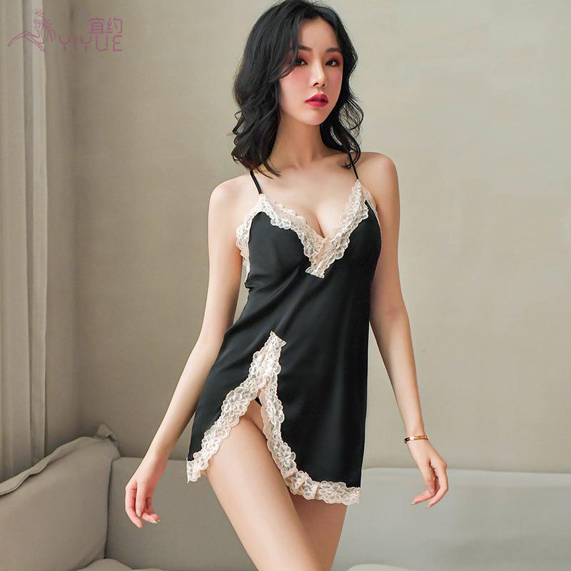 Sexy Halter Pajamas, Silk Lace Seductive Sex Underwear, backless Nightdress Factory Wholesale 8130 M