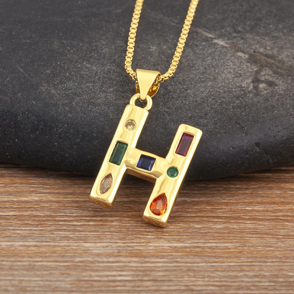 Nidin New Fashion Pave Colorful Zircon A-Z Letters Pendant Necklace Initials Alphabet For Women Name Clavicle Chain Jewelry Gift