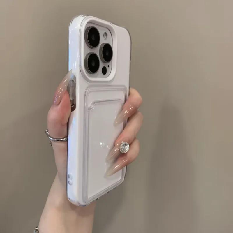 2 IN 1 Card Slot Holder Phone Case for iPhone 17 Air 16 15 14 13 12 Pro Max 11 Candy Color Clear Photo Clip Wallet Bag Cover