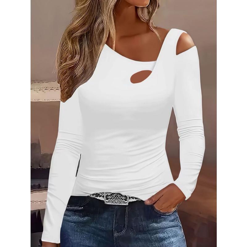 Fashion Off Shoulder Irregular Women Blouse Slim Fit Casual Shirts Ladies Long Sleeve Streetwear Elegant Hollow Out Swet Tops Female Simple Clothing