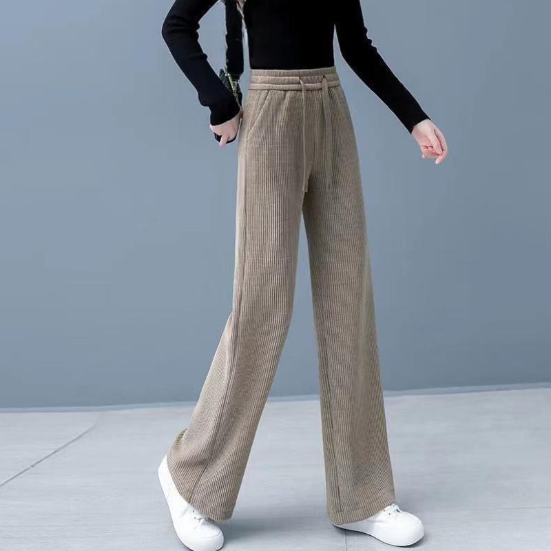 Frühling Herbst Hohe Taille Gerade Lose Cord Hosen Frauen Mode Feste Beiläufige Breite Bein Hosen Frauen Elegante Vintage Einfache frauen hosen 25694