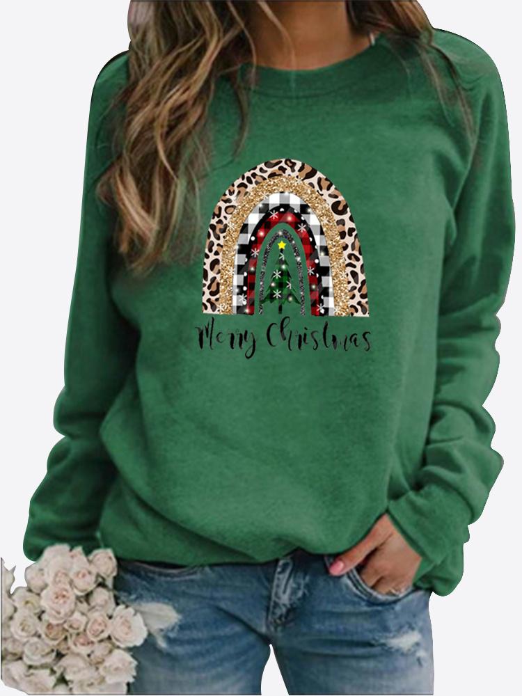 Pulover imprimat pentru femei de primăvară și toamnă, cu temă de Crăciun, îngroșat, cu gât rotund, cu mânecă lungă, casual, mai sus