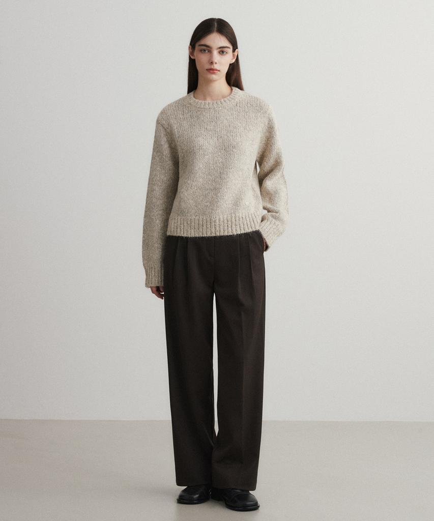 SUARE WOMEN Wool Double-Pleated Semi-Wide Slacks Brown