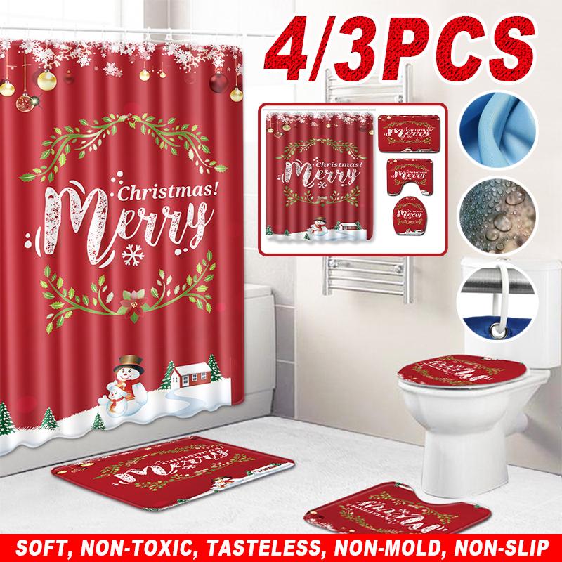 Buy Merry Christmas Bathroom Set Snowman Santa Father Bell Elk Pattern Waterproof Shower Curtain