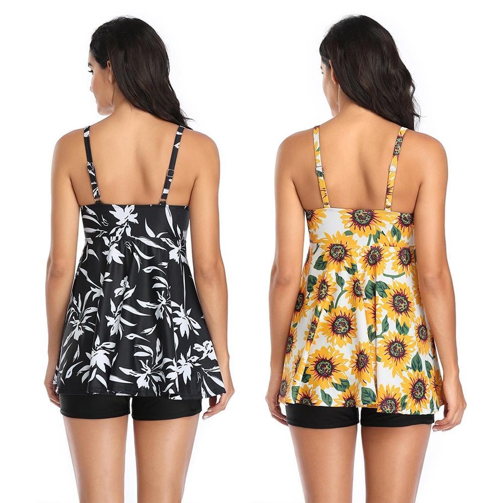 Maillot de bain deux pièces fendu, décontracté, multicolore, robe et short, été