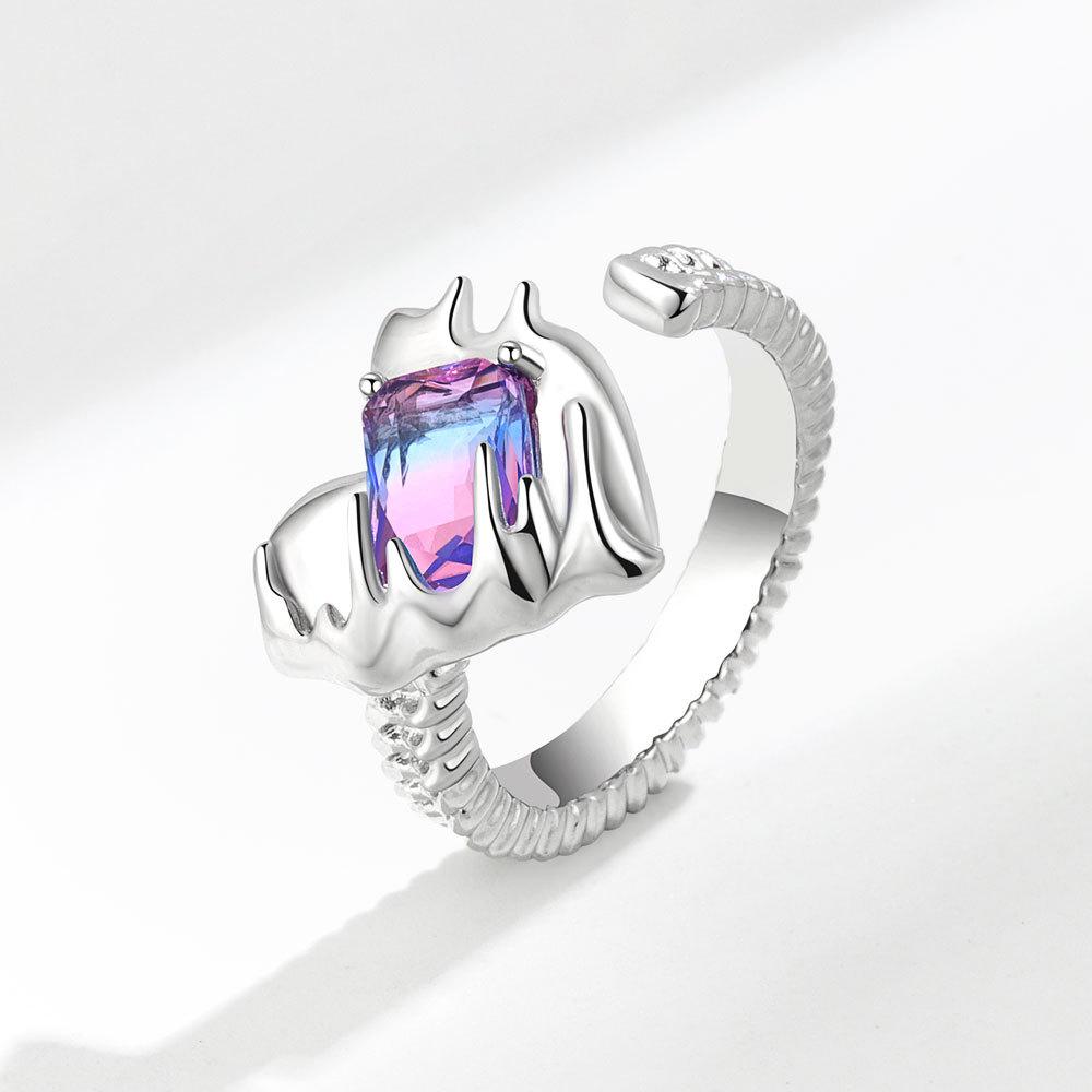 

Minimalist Wrinkled Lava Heart Open Ring Exaggerated Heavy Craft Niche Design Personality Finger Ring Accessory For Women opening adjustable белого золота