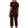 Women Two Piece Set Short Sleeve Top and Capri Pants Halloween Print Casual Lounge Outfit Comfortable Fit