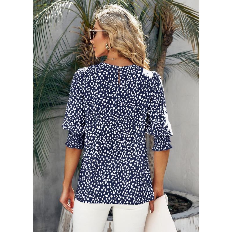 Women's New Summer Loose Printed Short-sleeved Round Neck Chiffon Shirt for Women